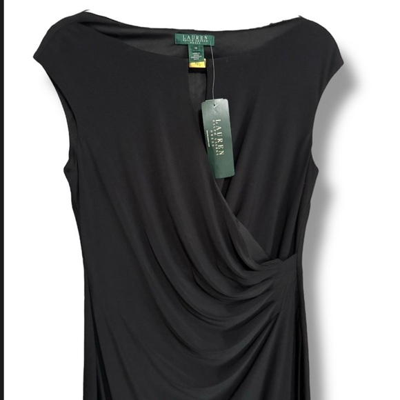 Lauren Ralph Lauren Essentials Black Faux Wrap Crossover Keyhole Dress SZ 10 NWT - Picture 4 of 9